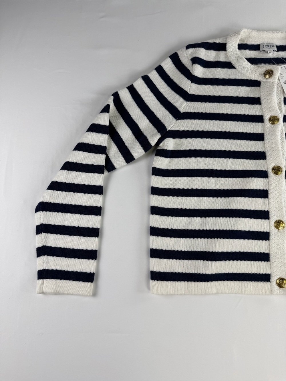 J. Crew Nautical Inspired Navy and White Striped - Gold Button Cardigan  NWT -Sm - Picture 4 of 16